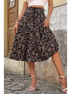 Bohemian Mid Rise Floral Print Midi Skirt - Image 3