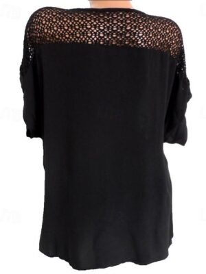Bohemian Oversized Openwork Embroidery V-Neck Short Sleeve Summer Blouse - Image 6