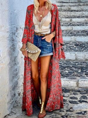 Bohemian Regular Fit Floral Long Sleeve Maxi Jacket - Image 1