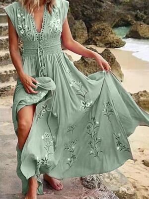 Bohemian Regular Fit Floral V Neck Short Sleeve Midi Dress - Image 11