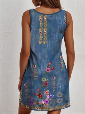 Bohemian Regular Fit Floral V Neck Sleeveless Mini Sundress - Image 2