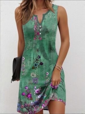 Bohemian Regular Fit Floral V Neck Sleeveless Mini Sundress - Image 3