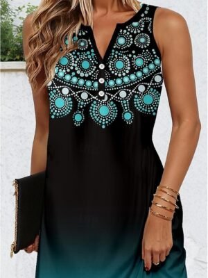 Bohemian Regular Fit Floral V Neck Sleeveless Mini Dress - Image 3