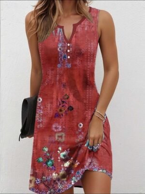 Bohemian Regular Fit Floral V Neck Sleeveless Mini Sundress - Image 5