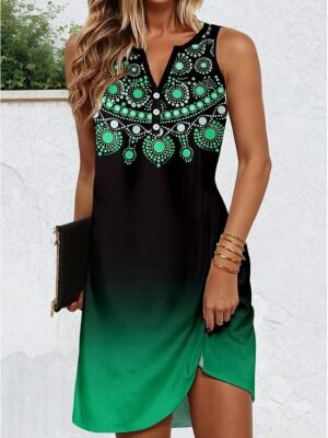 Bohemian Regular Fit Floral V Neck Sleeveless Mini Dress - Image 5