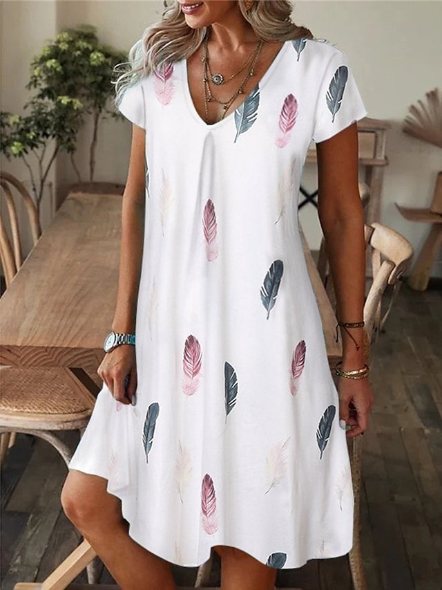Bohemian Regular Fit Tropical V Neck Short Sleeve Mini Dress - Image 1