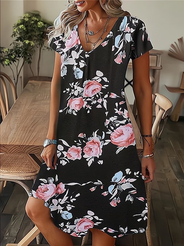 Bohemian Regular Fit Tropical V Neck Short Sleeve Mini Dress - Image 2