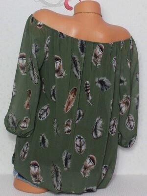 Bohemian Relaxed Feather Print V Neck Long Sleeve Flowy Blouse - Image 4