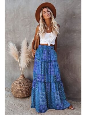 Bohemian Swing Graphic Long Maxi Skirt - Image 1