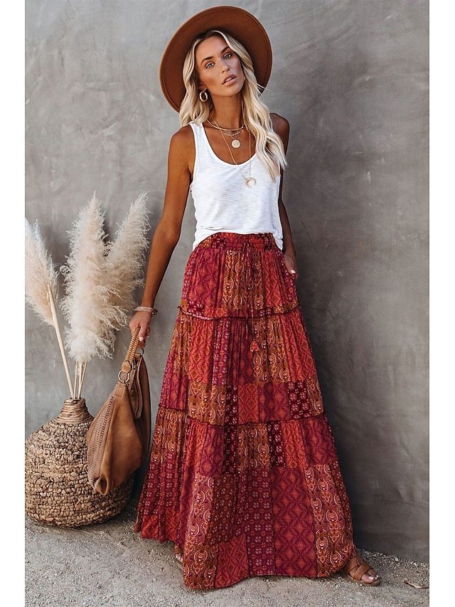 Bohemian Swing Graphic Long Maxi Skirt - Image 2