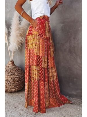 Bohemian Swing Graphic Long Maxi Skirt - Image 25