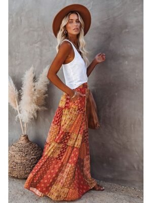 Bohemian Swing Graphic Long Maxi Skirt - Image 29