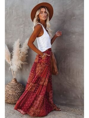 Bohemian Swing Graphic Long Maxi Skirt - Image 4