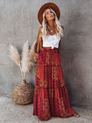 Bohemian Swing Graphic Long Maxi Skirt - Image 6