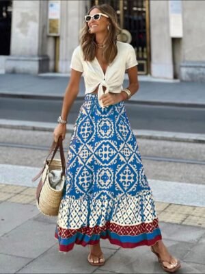 Bohemian Swing Graphic Ruffle Maxi Skirt - Image 10
