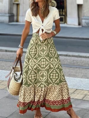 Bohemian Swing Graphic Ruffle Maxi Skirt - Image 3