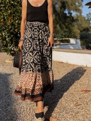 Bohemian Swing Graphic Ruffle Maxi Skirt - Image 4