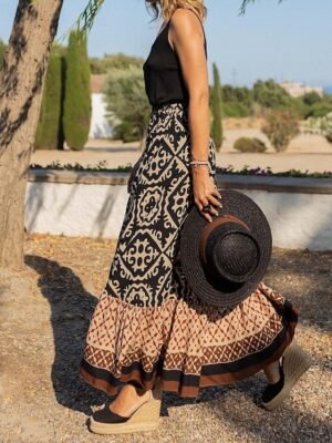 Bohemian Swing Graphic Ruffle Maxi Skirt - Image 5