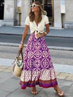 Bohemian Swing Graphic Ruffle Maxi Skirt - Image 9
