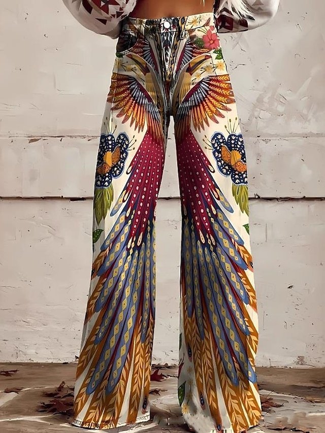 Bohemian Wide Leg Floral Elastic Waist Full Length Chinos - Image 1