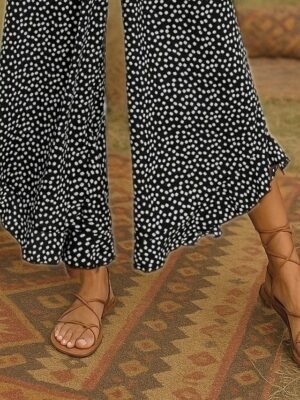 Bohemian Wide Leg Polka Dot High Waist Long Trousers - Image 2