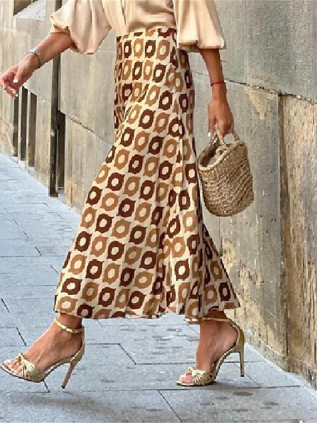 Boho A-Line Floral Geometric High Waist Maxi Skirt - Image 1