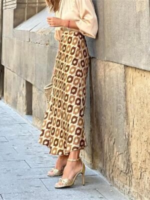 Boho A-Line Floral Geometric High Waist Maxi Skirt - Image 3