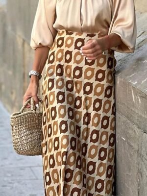 Boho A-Line Floral Geometric High Waist Maxi Skirt - Image 4