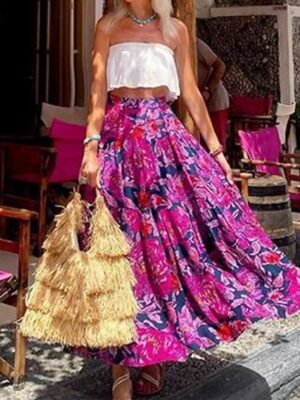 Boho A Line Floral Maxi Skirt - Image 1