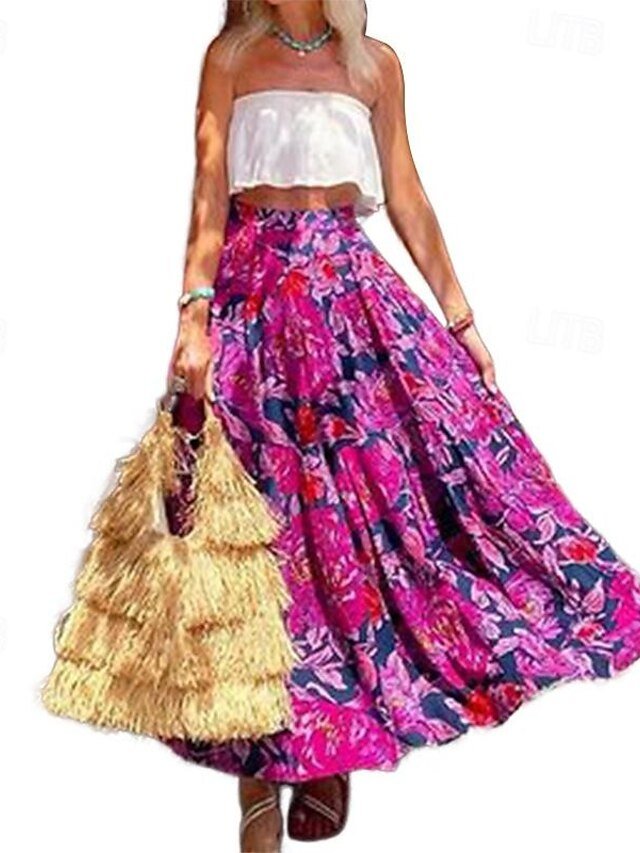 Boho A Line Floral Maxi Skirt - Image 3
