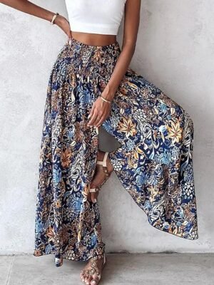 Boho A Line Floral Wide Leg Summer Trousers - Image 2
