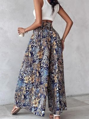 Boho A Line Floral Wide Leg Summer Trousers - Image 3