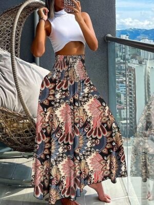 Boho A Line Floral Wide Leg Summer Trousers - Image 4