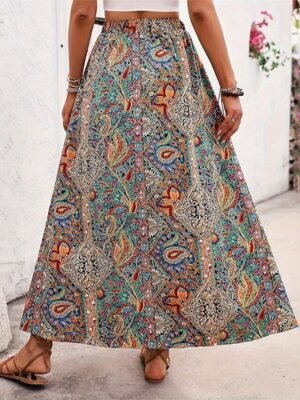 Boho A Line Graphic Paisley High Waist Maxi Skirt - Image 6