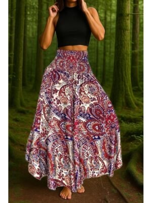Boho A-Line Paisley High Waist Maxi Skirt - Image 2
