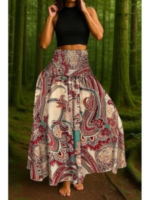 Boho A-Line Paisley High Waist Maxi Skirt - Image 4