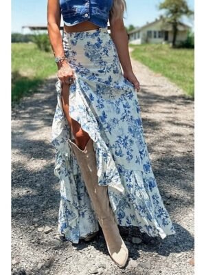 Boho Casual Floral Mid Rise Maxi Skirt - Image 2