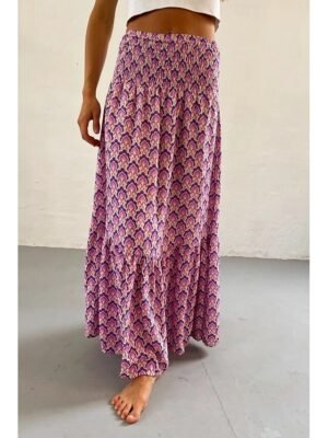Boho Casual Floral Print Mid Rise Maxi Skirt - Image 1