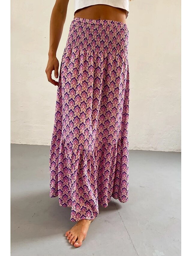 Boho Casual Floral Print Mid Rise Maxi Skirt - Image 1
