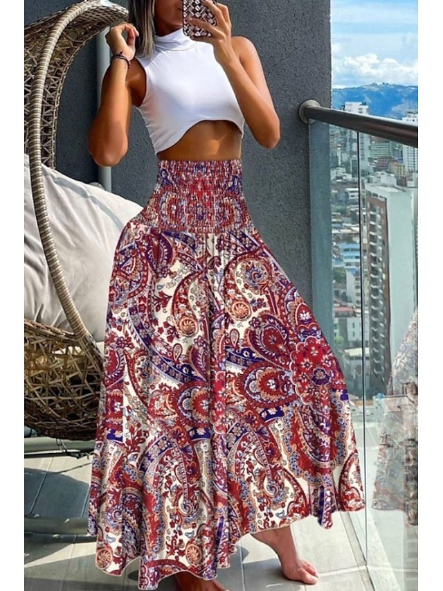 Boho Casual Floral Print Mid Rise Maxi Skirt - Image 3
