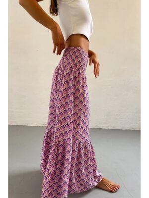 Boho Casual Floral Print Mid Rise Maxi Skirt - Image 4