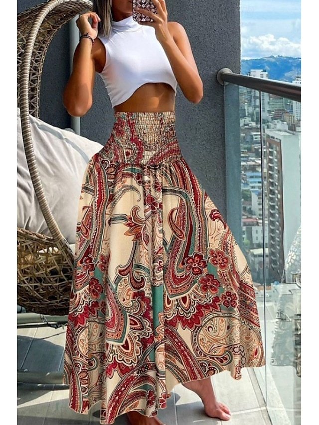 Boho Casual Floral Print Mid Rise Maxi Skirt - Image 4