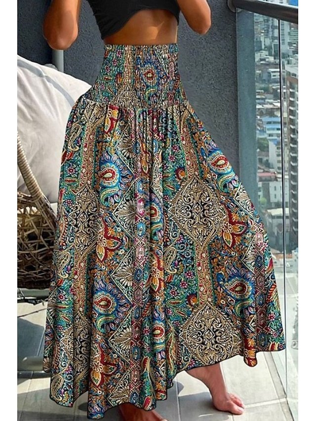 Boho Casual Floral Print Mid Rise Maxi Skirt - Image 5