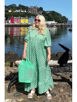 Boho Chic Loose Geometric V Neck 3/4 Sleeve Long Dress - Image 10