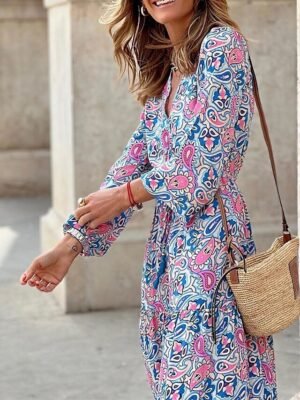Boho Chic Regular Fit Floral V Neck Long Sleeve Maxi Dress - Image 11