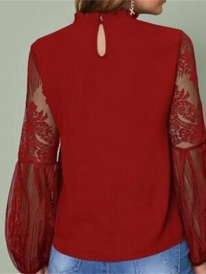 Boho Classic Lace Mesh Patchwork Lantern Sleeve Blouse - Image 4