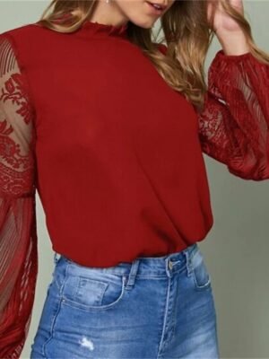 Boho Classic Lace Mesh Patchwork Lantern Sleeve Blouse - Image 7