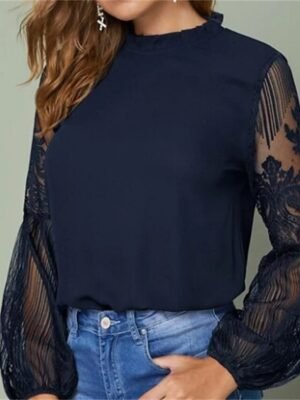 Boho Classic Lace Mesh Patchwork Lantern Sleeve Blouse - Image 8