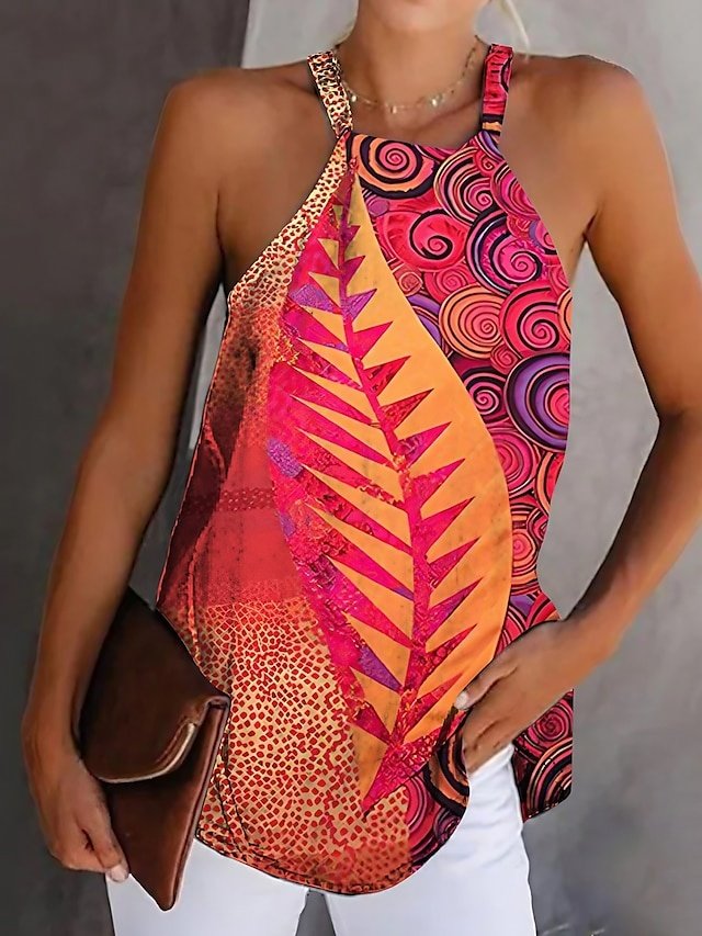 Boho Ethnic Graphic Halter Neck Sleeveless Summer Camisole - Image 1