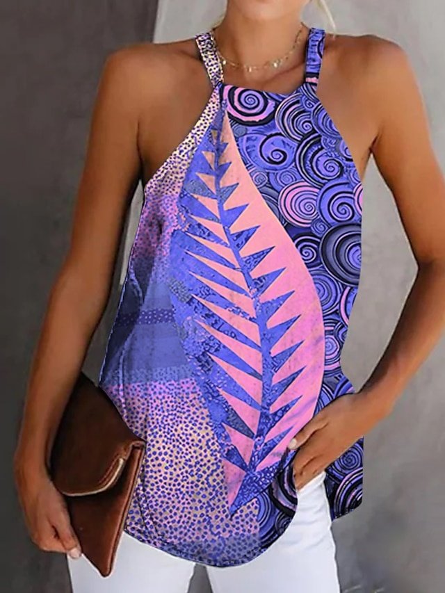 Boho Ethnic Graphic Halter Neck Sleeveless Summer Camisole - Image 2